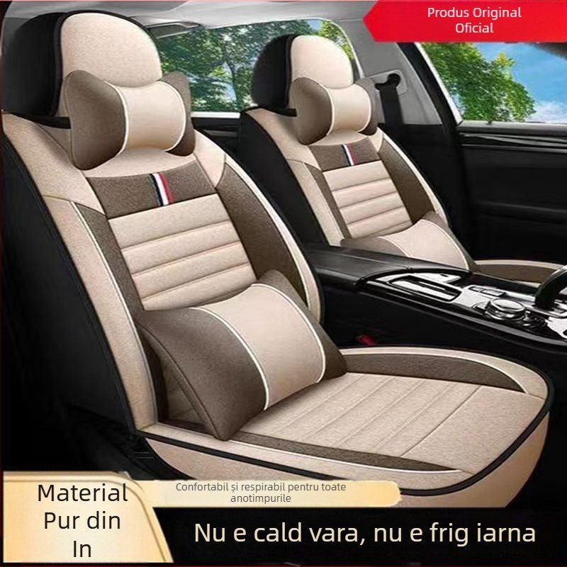 Pernă pentru scaun auto, universală pentru toate anotimpurile, husă de scaun din in, husă de scaun din material textil de vară, husă specială pentru pernă de scaun complet închisă, in respirabil