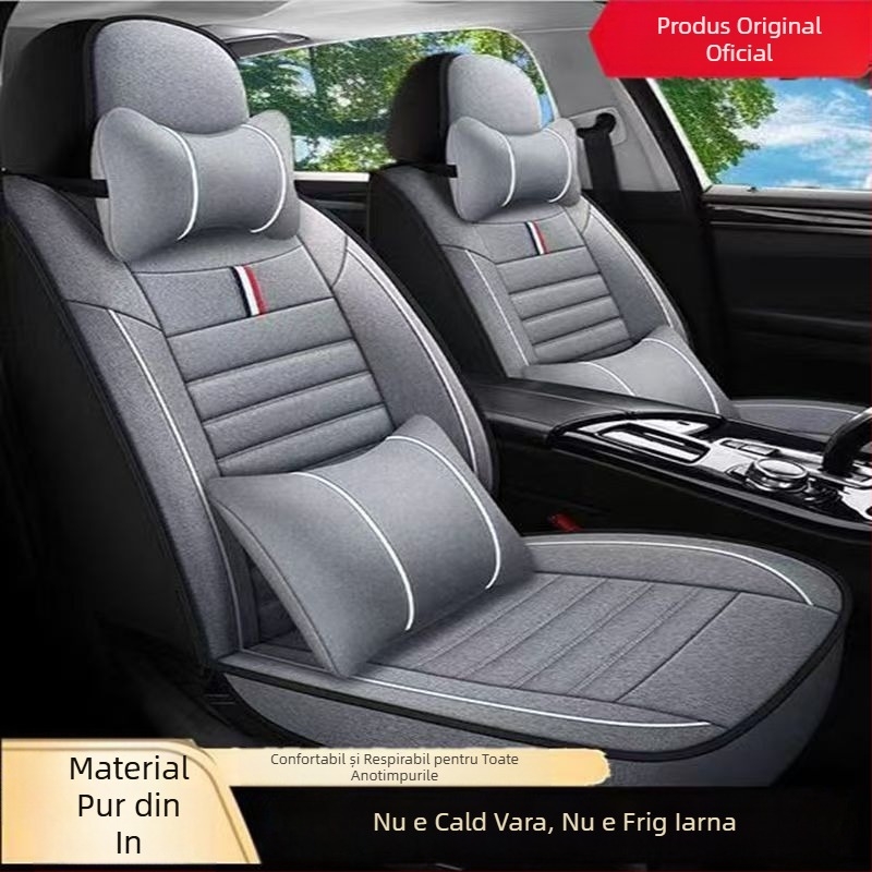 Pernă pentru scaun auto, universală pentru toate anotimpurile, husă de scaun din in, husă de scaun din material textil de vară, husă specială pentru pernă de scaun complet închisă, in respirabil