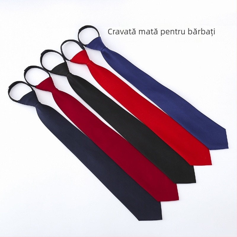 Cravată bărbătească, stil business, 8 cm, material mat, cu fermoar, fără noduri, cravată leneșă, negru, albastru marin, roșu