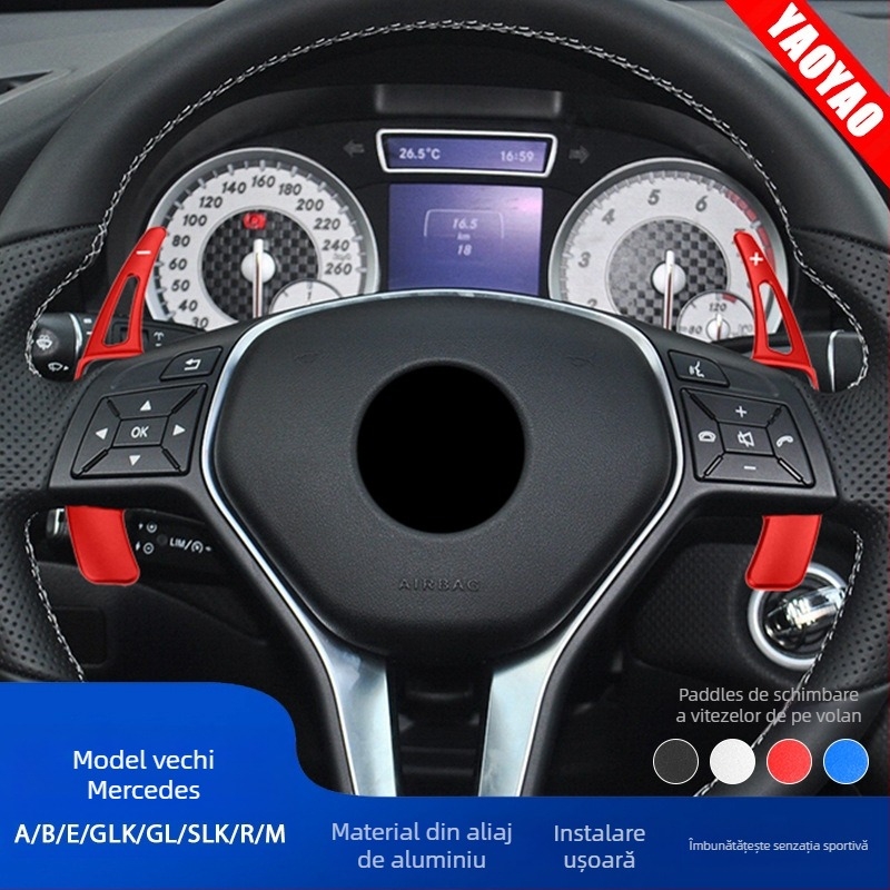 Potrivit pentru Mercedes-Benz, volan din aliaj de aluminiu, padele extinse pentru schimbarea vitezei, padele modificate pentru interior, piese modificate, patch-uri