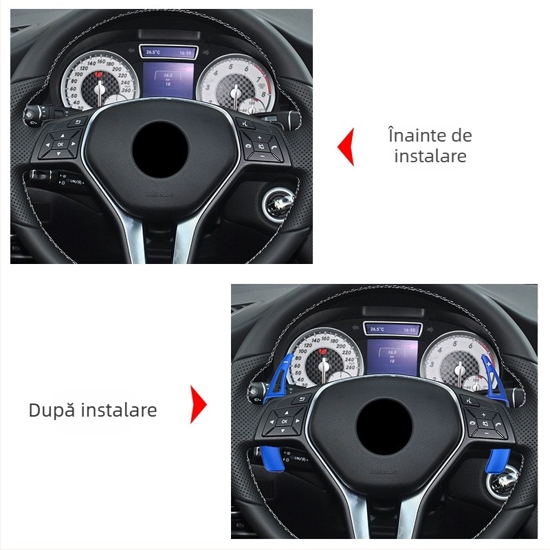 Potrivit pentru Mercedes-Benz, volan din aliaj de aluminiu, padele extinse pentru schimbarea vitezei, padele modificate pentru interior, piese modificate, patch-uri
