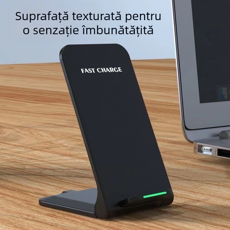 Încărcător wireless inteligent pentru telefon mobil, bobină dublă, 15W, suport vertical portabil pliabil cu încărcare rapidă pentru birou