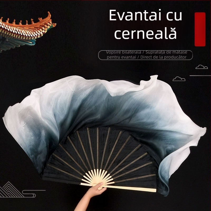 Evantai de dans clasic, evantai de dans, evantai de dans, evantai de femeie, negru, lung, gros, adeziv față-verso, Zhou Yangko Dance Square Dance, evantai de cerneală