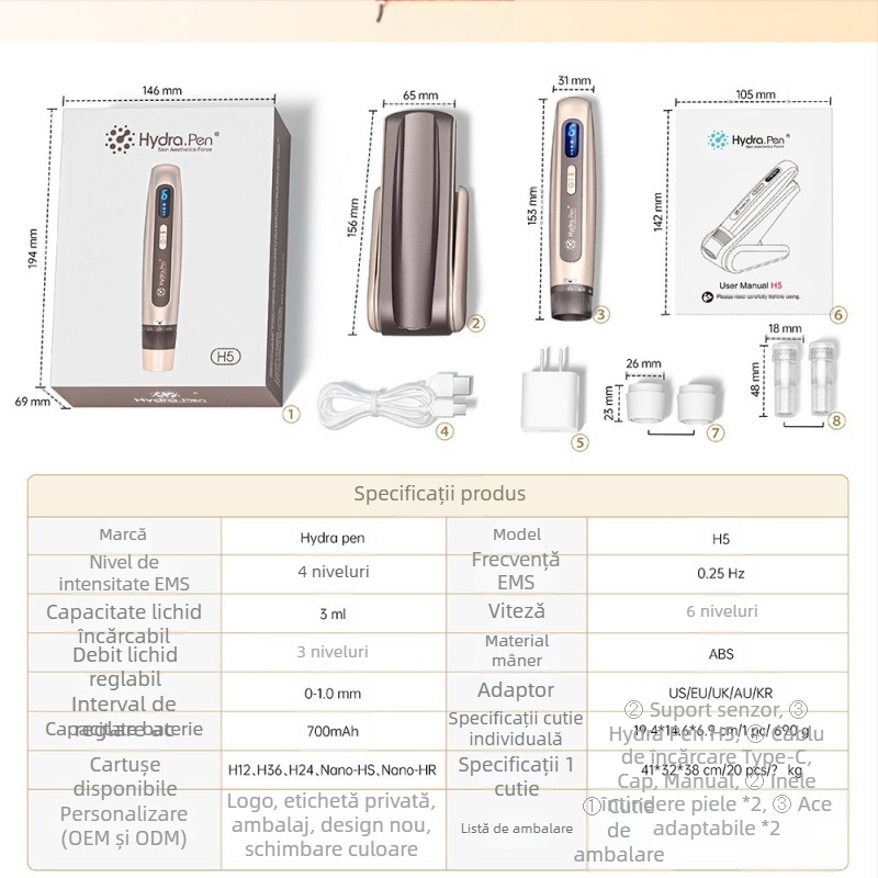 Instrument de ghidare a frumuseții cu microace electrice Hydra pen H5 transfrontalier nou, MTS, micro-curent EMS