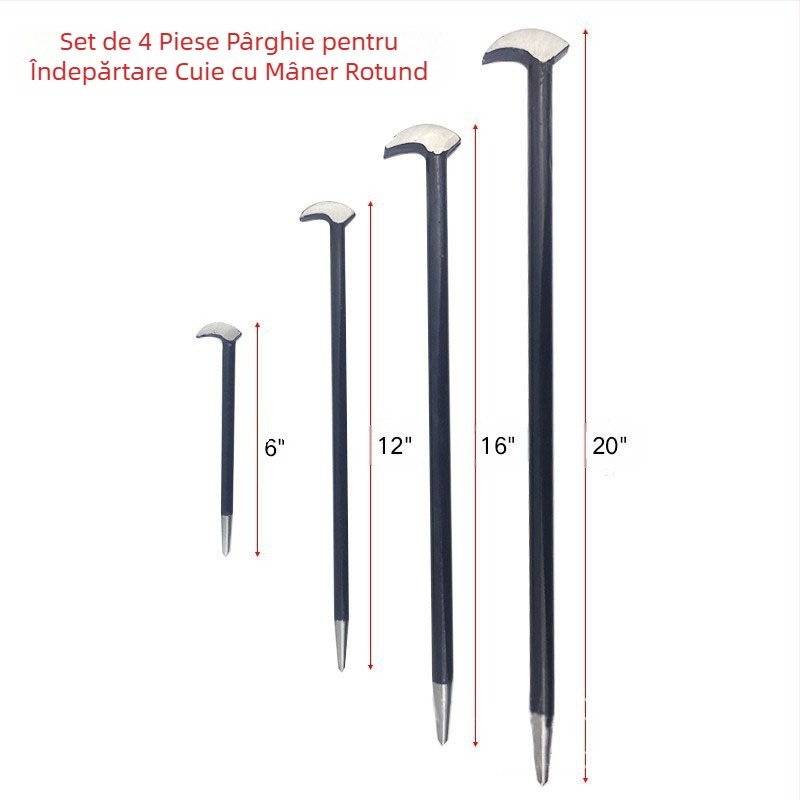 Vânzări directe din fabrică Set de 4 piese Rangă cu tijă rotundă, Dispozitiv de îndepărtare a cuielor, Tratată termic la ambele capete Rangă Efi 6"12"16"20"