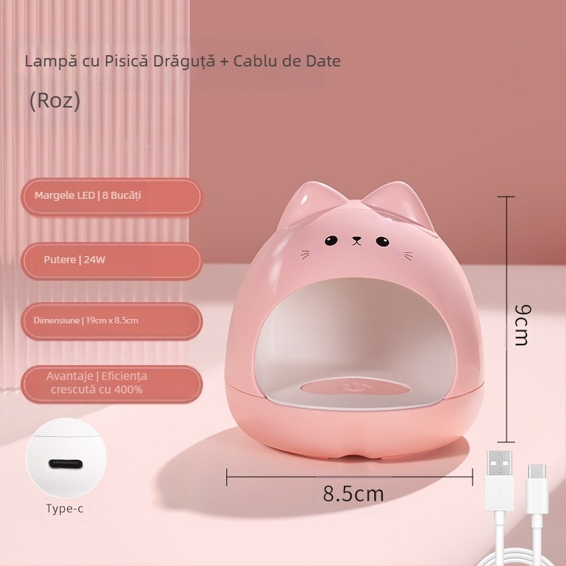 Mini aparat de terapie cu lumină pentru unghii cu pisică Q adorabil desen animat cu uscare rapidă a lipiciului pentru unghii cu LED-uri lampă de copt portabilă instrumente de artă pentru unghii en-gros