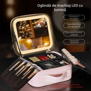 Geantă cosmetică transfrontalieră pentru depozitarea oglinzii cosmetice, geantă cosmetică Advanced Sense LED, compartiment portabil, stratificat, tridimensional, cu lumină