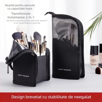 Geantă verticală pentru cosmetice HappyMakeup, geantă portabilă din PVC, capacitate mare, transparentă, pentru depozitarea pensulelor cosmetice