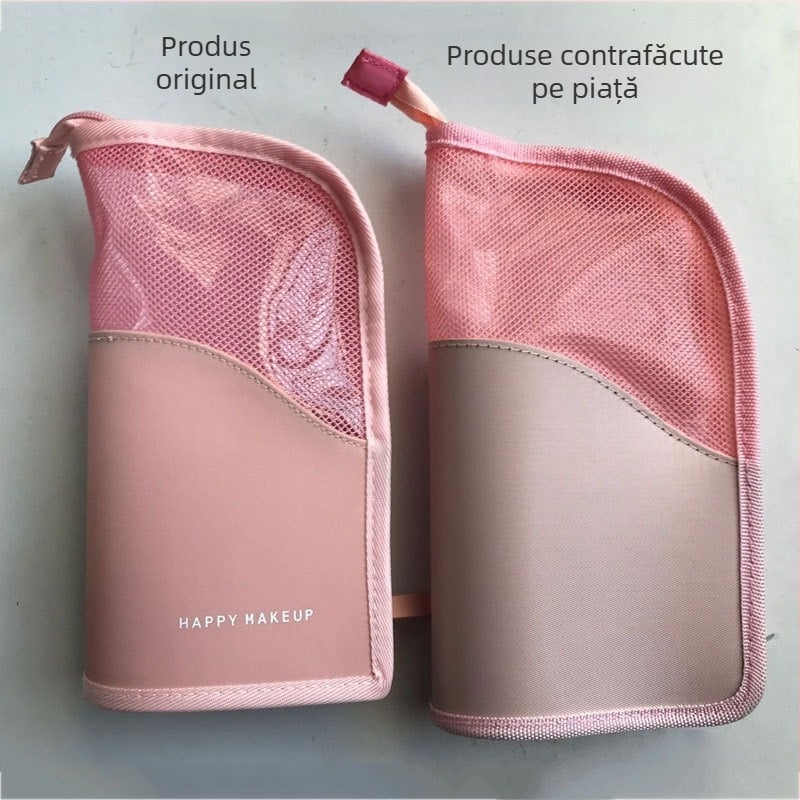 Geantă verticală pentru cosmetice HappyMakeup, geantă portabilă din PVC, capacitate mare, transparentă, pentru depozitarea pensulelor cosmetice