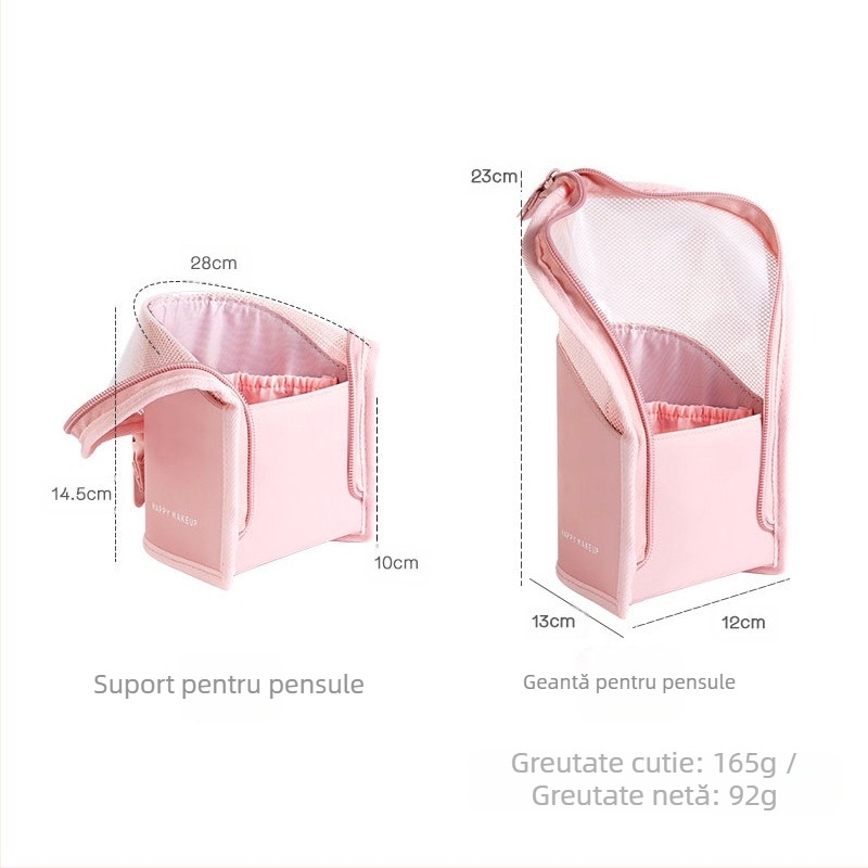 Geantă verticală pentru cosmetice HappyMakeup, geantă portabilă din PVC, capacitate mare, transparentă, pentru depozitarea pensulelor cosmetice