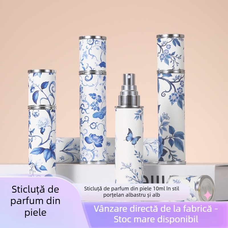 Sticlă de parfum din piele de miel, stil chinezesc, albastră și albă, din porțelan, cu imprimeu, 10 ml, în stoc, sticlă cu pulverizator portabilă de călătorie de înaltă calitate
