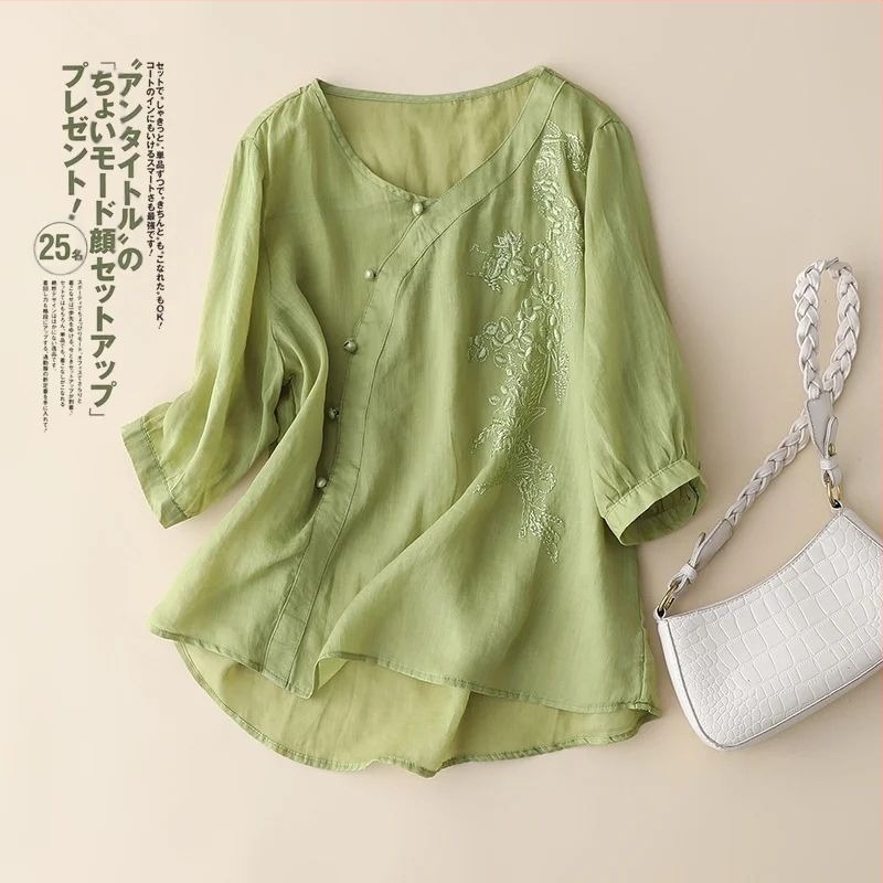 Tricou violet cu mânecă scurtă din bumbac și in, pentru femei, cu aspect subțire, dolofan, care acoperă burtica, lejer, mărime plus, din bumbac și in, cu cataramă, pentru vara mamei