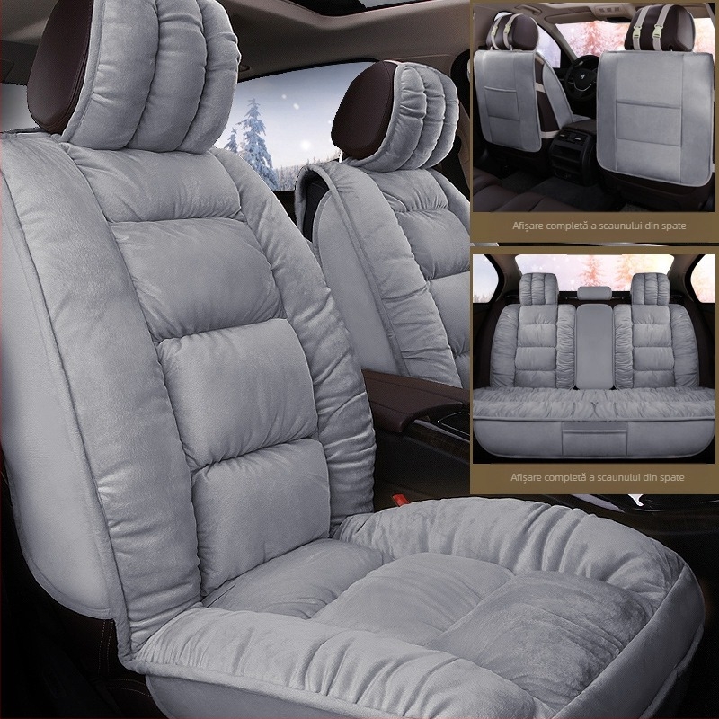 Pernă de scaun auto scurtă de iarnă, din pluș, husă de scaun auto nouă de iarnă, căptușită cu fleece, pernă universală de scaun all-inclusive, en-gros