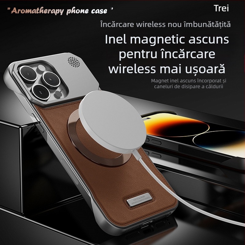 Potrivit pentru iPhone 16Promax Husă de telefon mobilă din piele cu aromaterapie, cu aspirație magnetică invizibilă, Apple 17/15, fără margini, anti-cădere