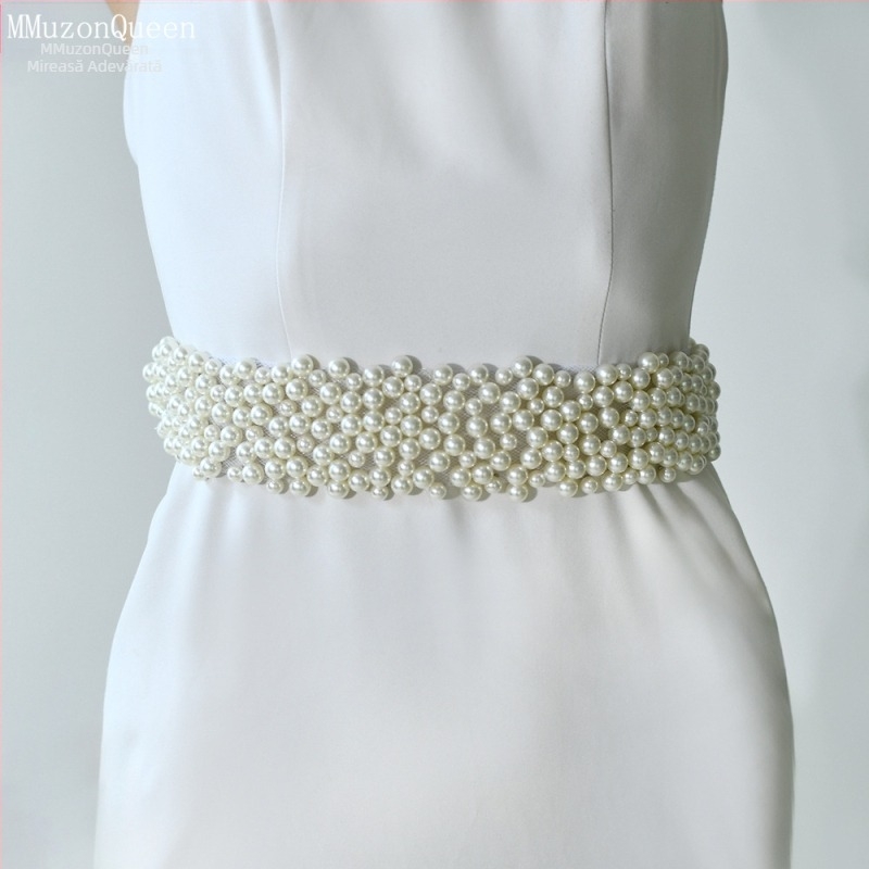 Manzhen femei curea cu perle rochie la modă curea decorativă din dantelă rochie la modă cu lanț de talie cu perle M122