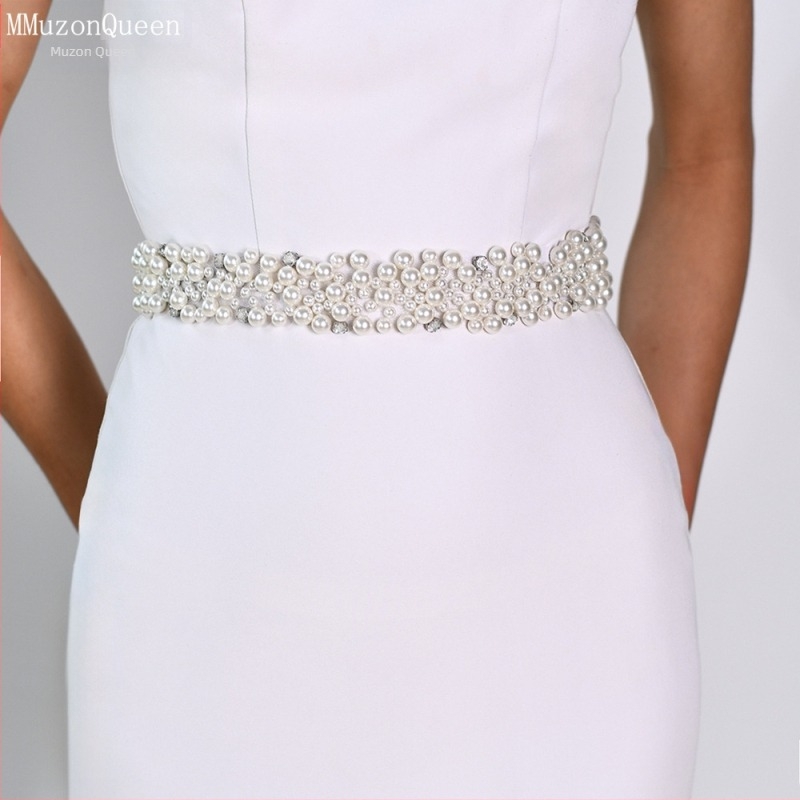 Manzhen femei curea cu perle rochie la modă curea decorativă din dantelă rochie la modă cu lanț de talie cu perle M122