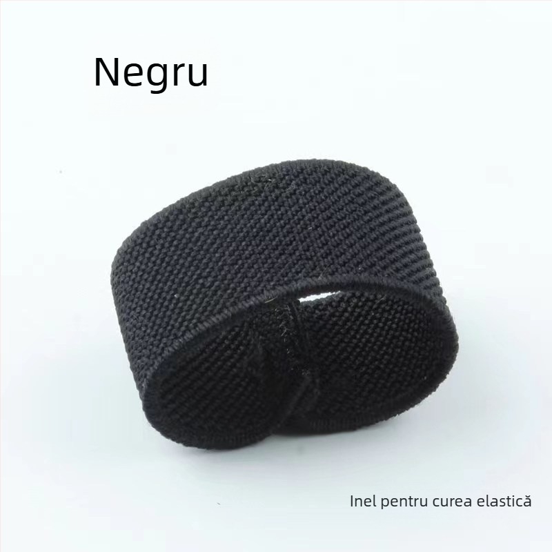 Curea din nailon cu accesorii negre, clip de coadă, inel fix elastic, cataramă din pânză, inel cu cerc mic