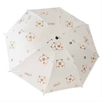 Umbrelă automată Capibala drăguță pentru femei, umbrelă pliabilă Capibara cu desene animate, soare și ploaie, umbrelă de protecție solară cu dublă utilizare, din cauciuc negru
