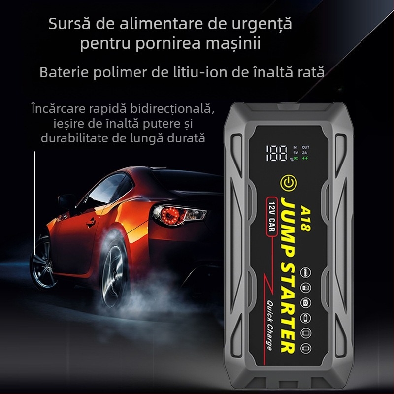 Sursă de alimentare portabilă multifuncțională impermeabilă de 12V pentru pornire de urgență auto, baterie cu încărcare rapidă de 66W