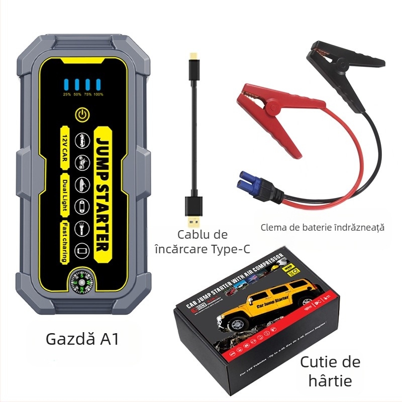Sursă de alimentare portabilă multifuncțională impermeabilă de 12V pentru pornire de urgență auto, baterie cu încărcare rapidă de 66W