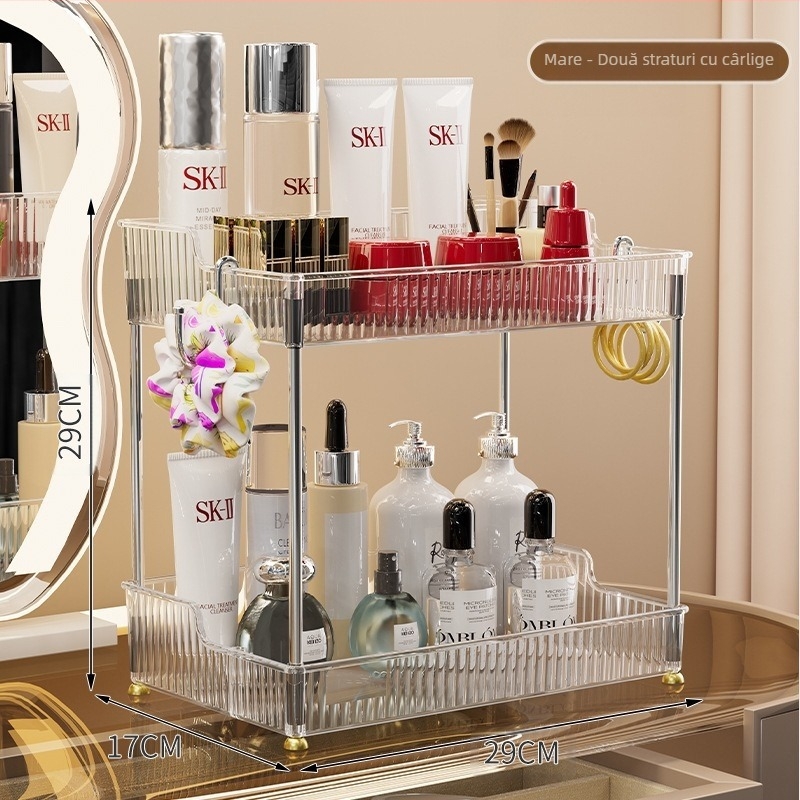 Masă de machiaj de lux ușoară, raft de depozitare ondulat multistrat, stil Ins, masă de toaletă, ruj, produs de îngrijire a pielii, raft de depozitare cu două straturi de clasificare