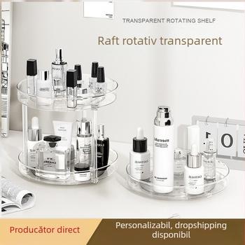 Delun suport de depozitare transparent pentru cosmetice, suport rotativ pentru depozitare, cutie pentru baie, masă de toaletă, parfum, produse de îngrijire a pielii, birou