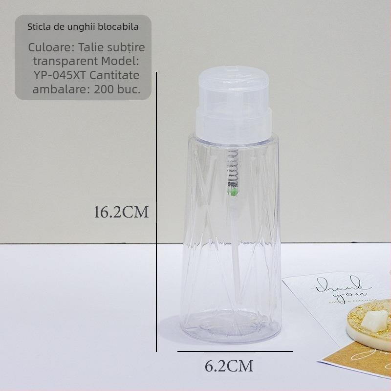 Sticlă japoneză de presă pentru unghii de înaltă permeabilitate, sticlă cu alcool lichid, sticlă transparentă de presă pentru unghii de 200 ml, cu încuietoare, sticlă goală