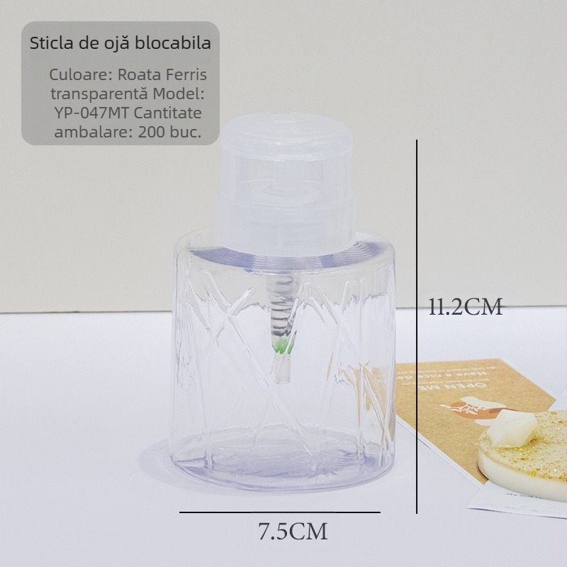 Sticlă japoneză de presă pentru unghii de înaltă permeabilitate, sticlă cu alcool lichid, sticlă transparentă de presă pentru unghii de 200 ml, cu încuietoare, sticlă goală