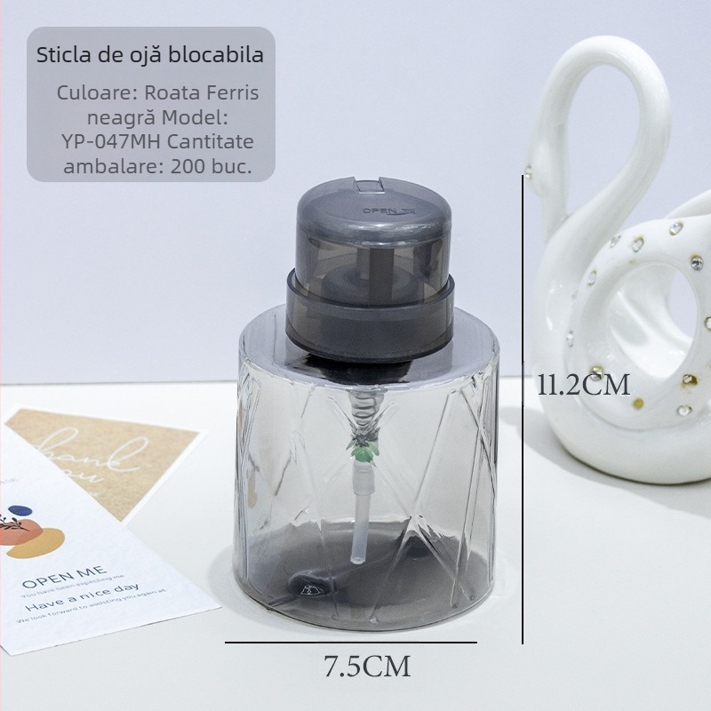 Sticlă japoneză de presă pentru unghii de înaltă permeabilitate, sticlă cu alcool lichid, sticlă transparentă de presă pentru unghii de 200 ml, cu încuietoare, sticlă goală