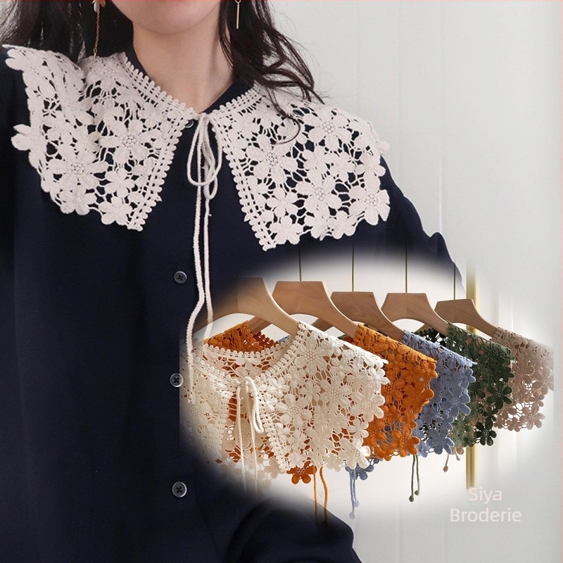 Șal coreean din dantelă, stil coreean, cu scobitură, elegant, cu talie mică, guler fals, decorare en-gros