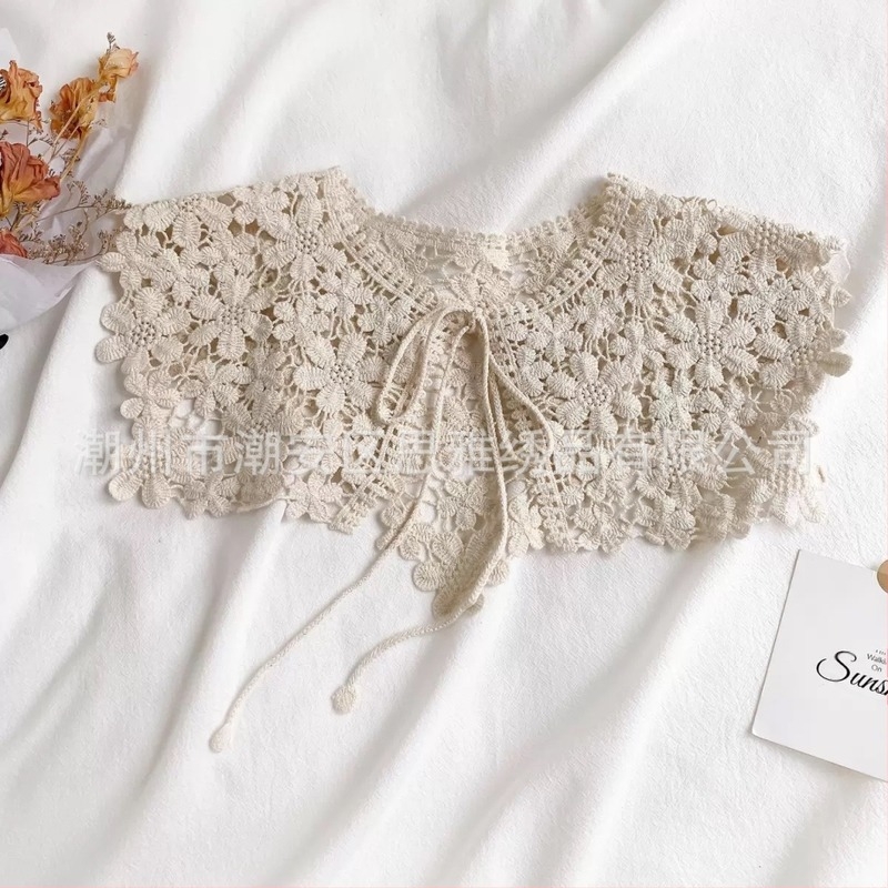 Șal coreean din dantelă, stil coreean, cu scobitură, elegant, cu talie mică, guler fals, decorare en-gros