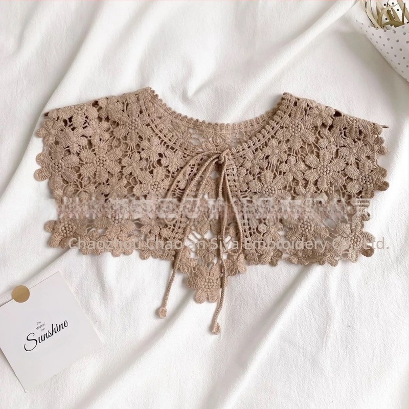 Șal coreean din dantelă, stil coreean, cu scobitură, elegant, cu talie mică, guler fals, decorare en-gros