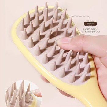 Pieptene din silicon cu mâner lung, șampon pentru masaj cu meridiane pentru scalp, curățare și masaj antipruriginos