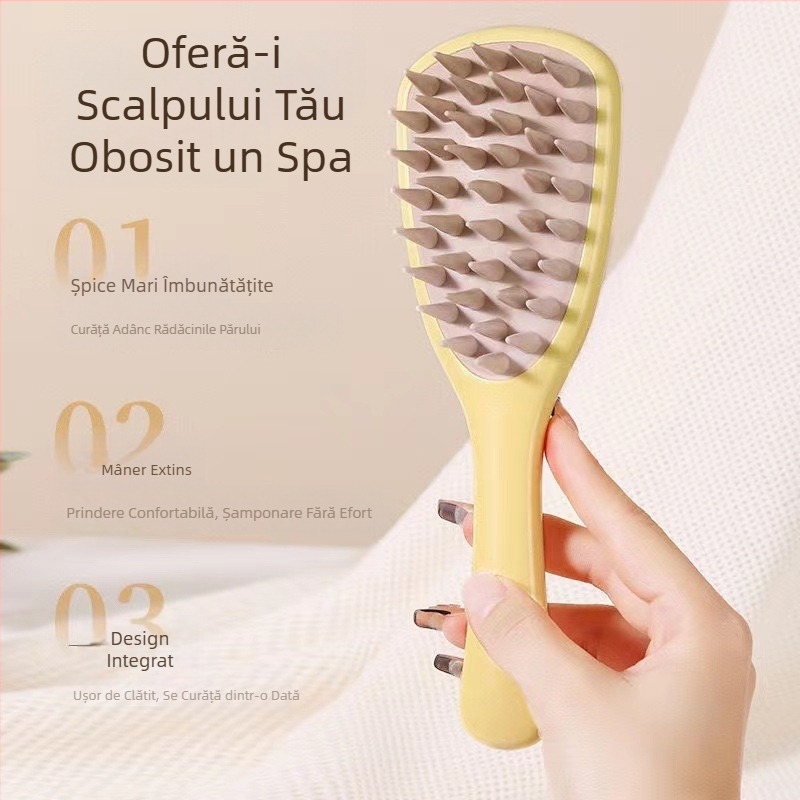 Pieptene din silicon cu mâner lung, șampon pentru masaj cu meridiane pentru scalp, curățare și masaj antipruriginos