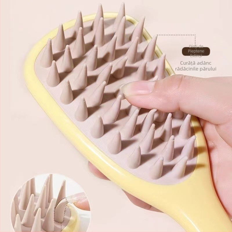 Pieptene din silicon cu mâner lung, șampon pentru masaj cu meridiane pentru scalp, curățare și masaj antipruriginos