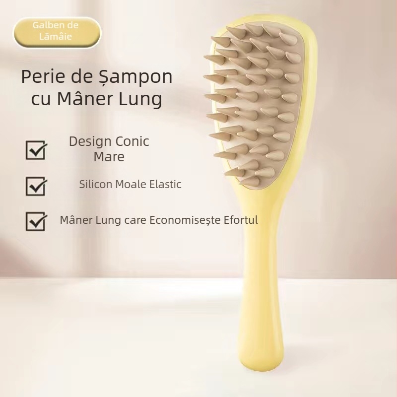 Pieptene din silicon cu mâner lung, șampon pentru masaj cu meridiane pentru scalp, curățare și masaj antipruriginos