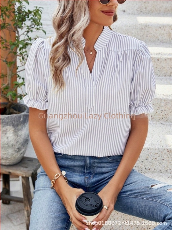 Îmbrăcăminte de vară pentru femei 2025, cumpărare rapidă pe Amazon, comerț exterior european și american, modă casual, lejeră, cu dungi verticale, mâneci scurte, căptușeală