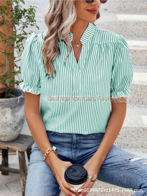 Îmbrăcăminte de vară pentru femei 2025, cumpărare rapidă pe Amazon, comerț exterior european și american, modă casual, lejeră, cu dungi verticale, mâneci scurte, căptușeală