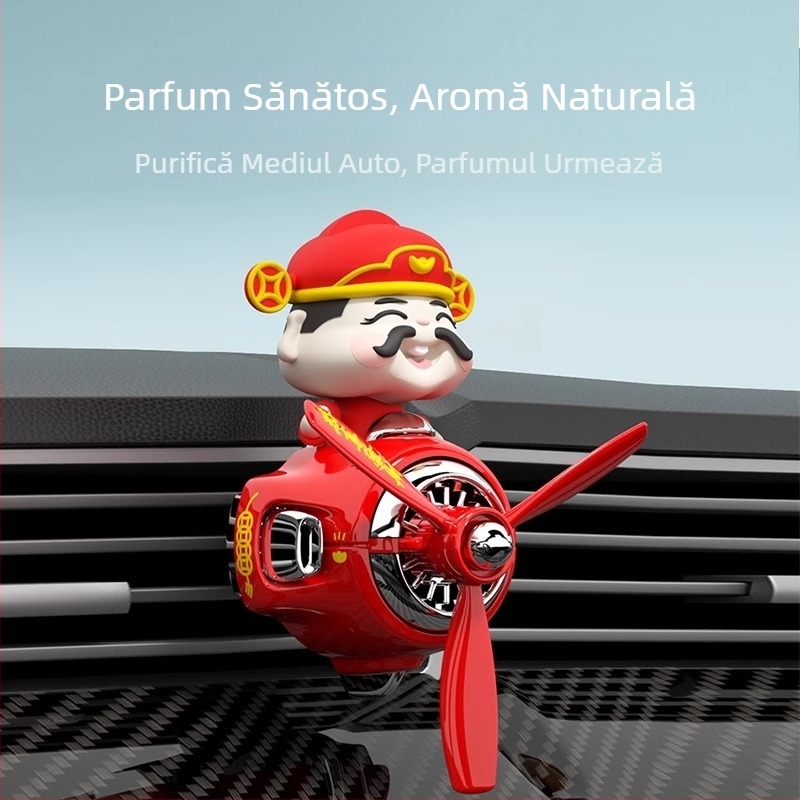 Odorizant auto God of Wealth, clip de parfum auto, păpușă Bobblehead, ventilație mică, ventilator decorativ cu parfum
