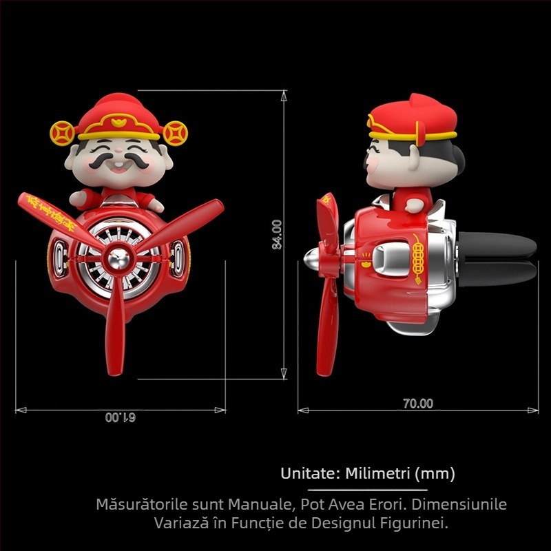 Odorizant auto God of Wealth, clip de parfum auto, păpușă Bobblehead, ventilație mică, ventilator decorativ cu parfum