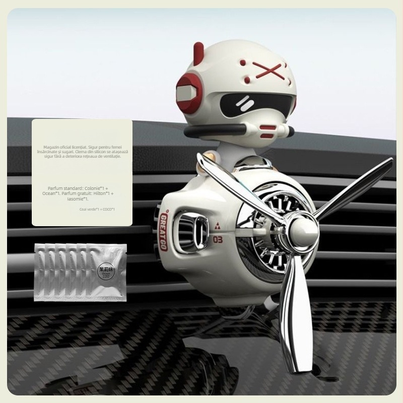 Odorizant auto God of Wealth, clip de parfum auto, păpușă Bobblehead, ventilație mică, ventilator decorativ cu parfum