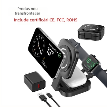 Încărcător wireless pliabil F5, trei în unu, cu încărcare rapidă pentru telefon mobil, suport pentru ceas și căști