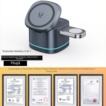 Încărcător wireless magnetic nou, trei în unu, 2024, încărcare rapidă de 15W pentru telefon mobil, căști și ceasuri, încărcare wireless