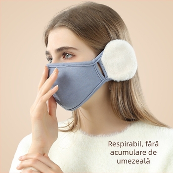 Mască de toamnă și de iarnă pentru femei, culoare înaltă, valoare de pluș, drăguț, protecție pentru urechi, stereo, slăbire, nor, cald, protecție pentru urechi 2 în 1