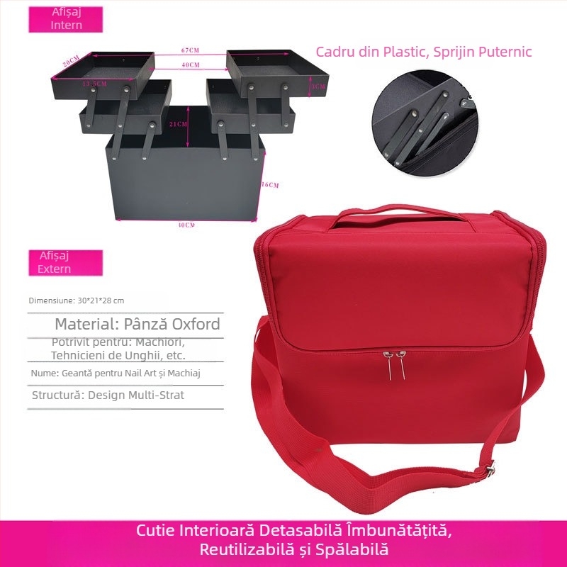 Geantă de pânză mică portabilă de mare capacitate, geantă de broderie, cutie de scule pentru unghii, artă, salon de înfrumusețare, machiaj, geantă de cosmetice semipermanentă de depozitare