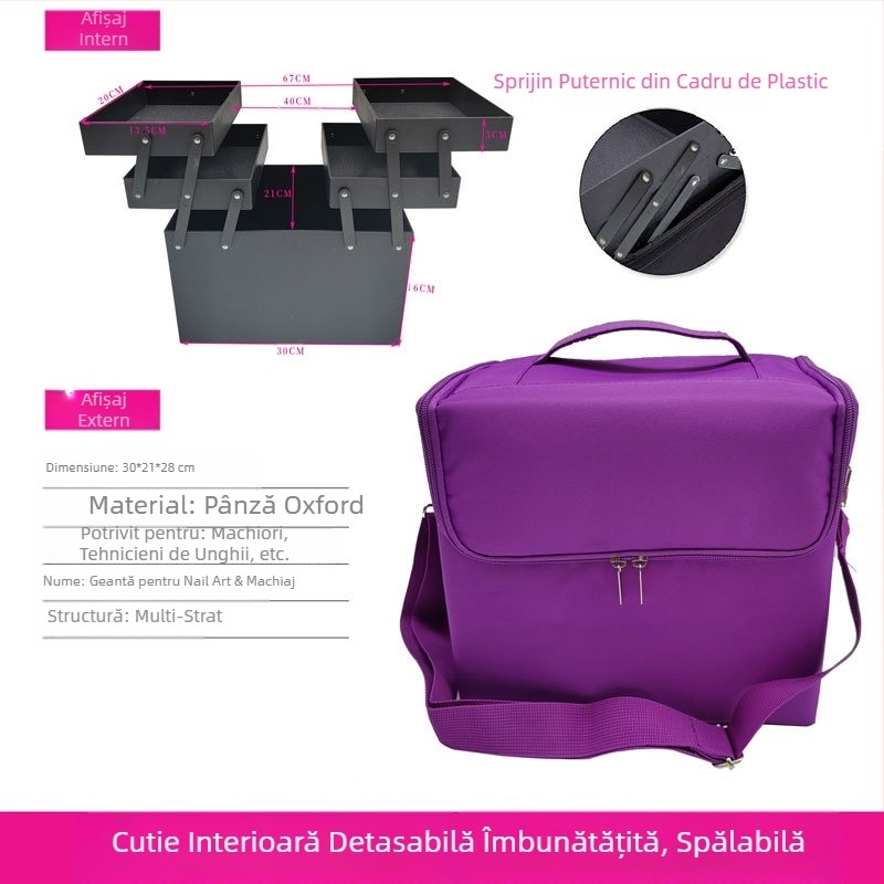 Geantă de pânză mică portabilă de mare capacitate, geantă de broderie, cutie de scule pentru unghii, artă, salon de înfrumusețare, machiaj, geantă de cosmetice semipermanentă de depozitare