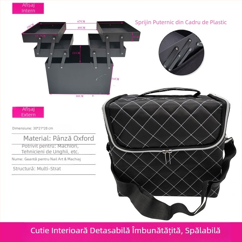 Geantă de pânză mică portabilă de mare capacitate, geantă de broderie, cutie de scule pentru unghii, artă, salon de înfrumusețare, machiaj, geantă de cosmetice semipermanentă de depozitare