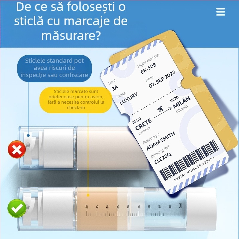Sticlă de pulverizare portabilă cu vid, presă de emulsie, transparentă, cu cântar, costum de îmbuteliere cosmetică