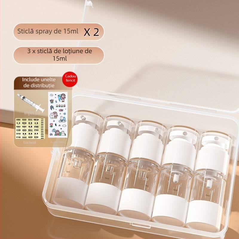 Sticlă de pulverizare portabilă cu vid, presă de emulsie, transparentă, cu cântar, costum de îmbuteliere cosmetică