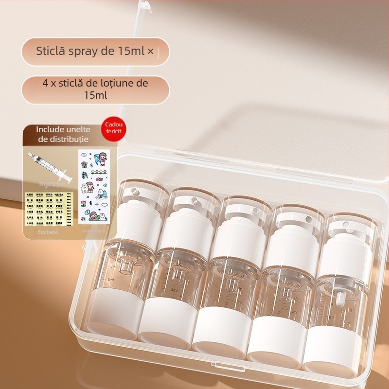 Sticlă de pulverizare portabilă cu vid, presă de emulsie, transparentă, cu cântar, costum de îmbuteliere cosmetică